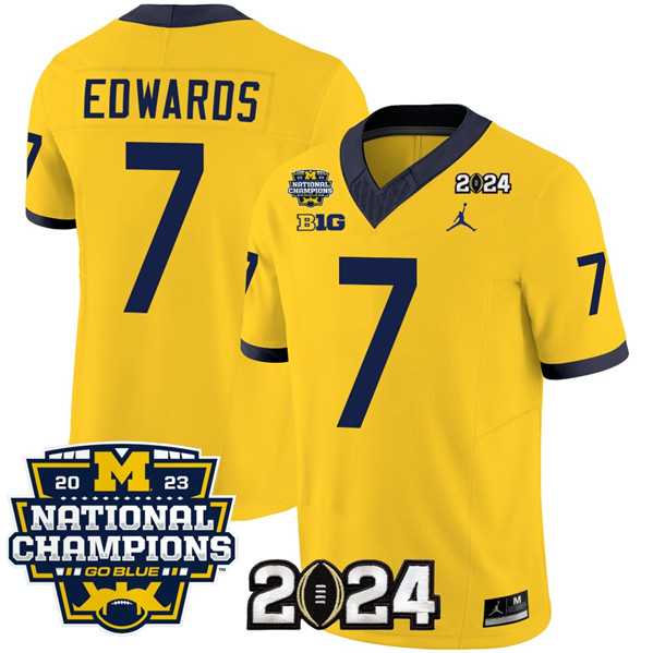 Men%27s Michigan Wolverines #7 Donovan Edwards Yellow 2024 F.U.S.E. With 2023 National Champions Patch Stitched Jersey->michigan wolverines->NCAA Jersey